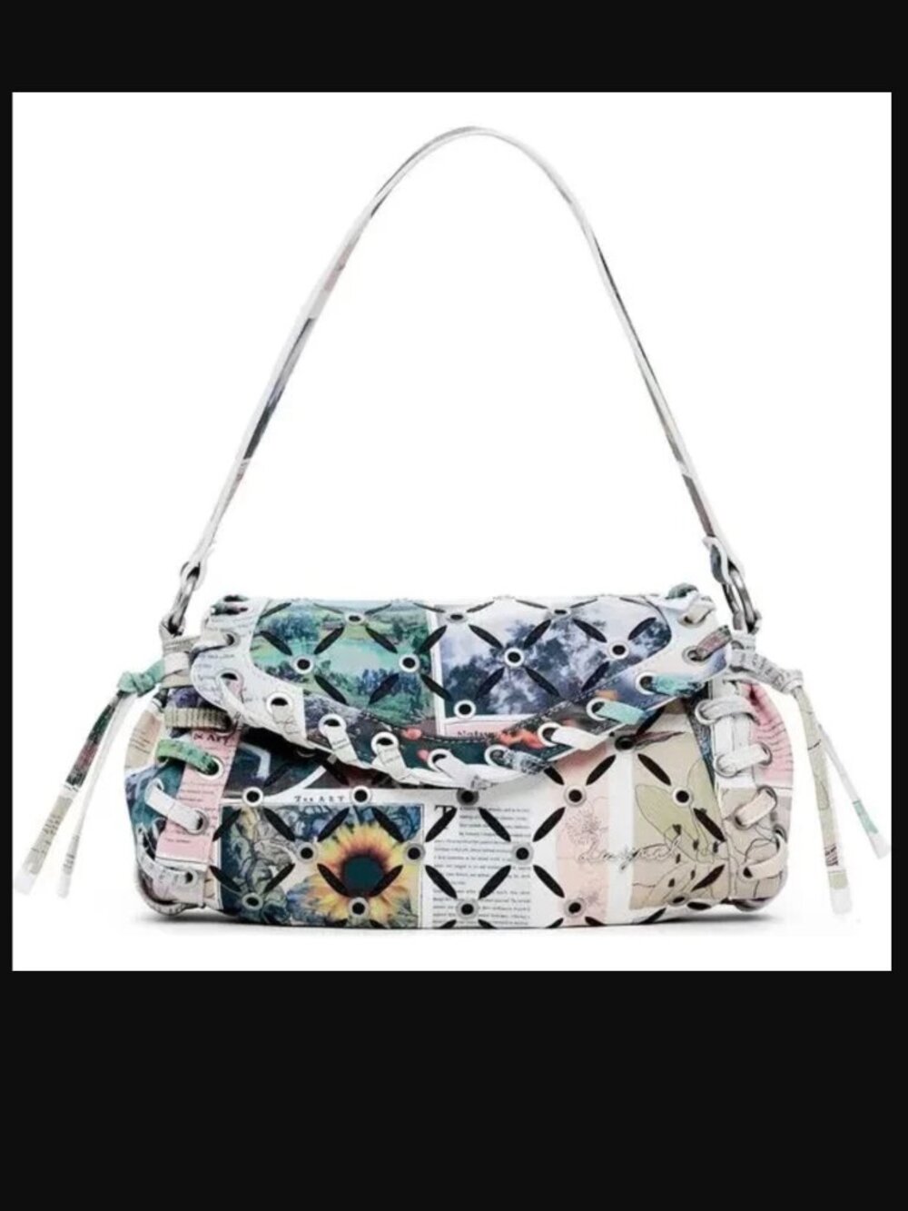 Desigual Small Collage Printed Perforated Crossbody Shoulder Floral Y2K Stud Bag